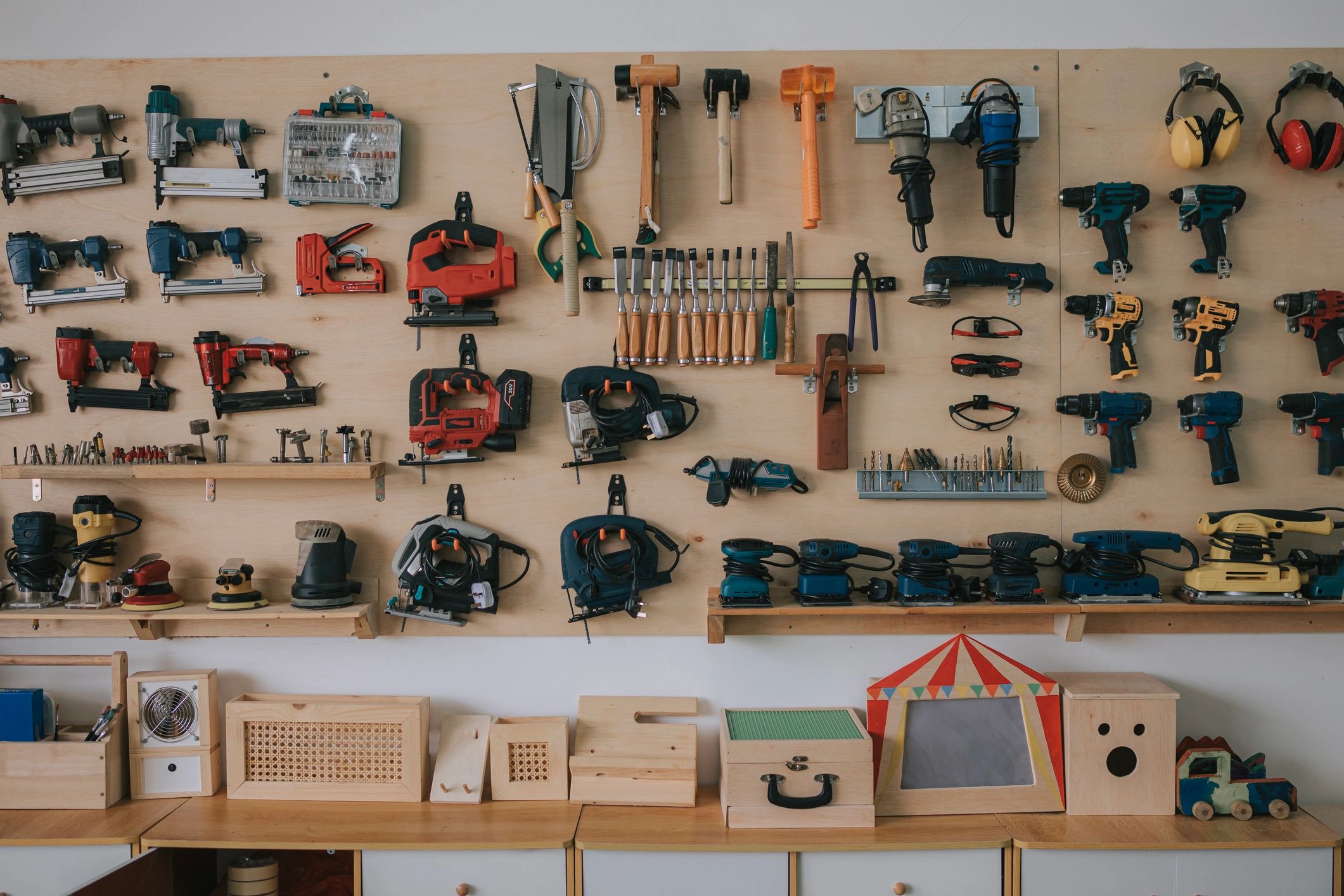 Professional grooming tools arranged on a workstation